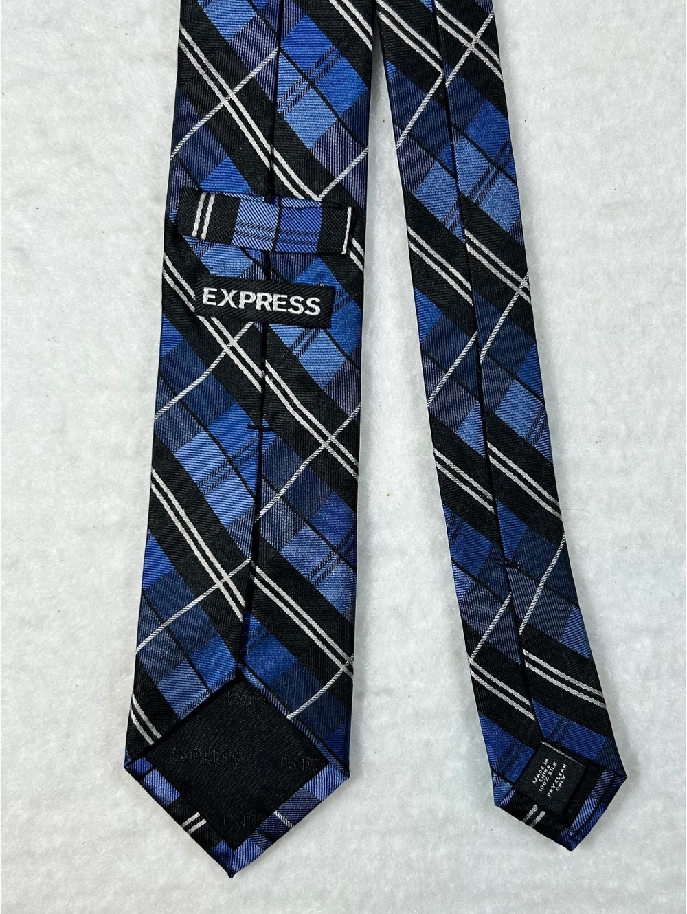 Express Blue and Black Plaid Silk Tie